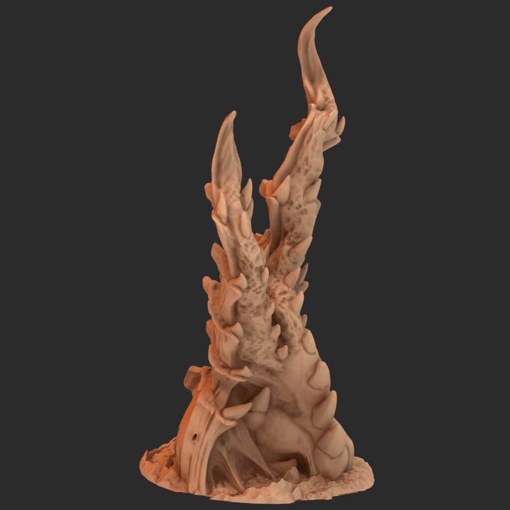 égbe nyúló vastag csáp fogakkal tarkítva ami ketté válik a vége fele, 3d nyomtatott tereptárgy