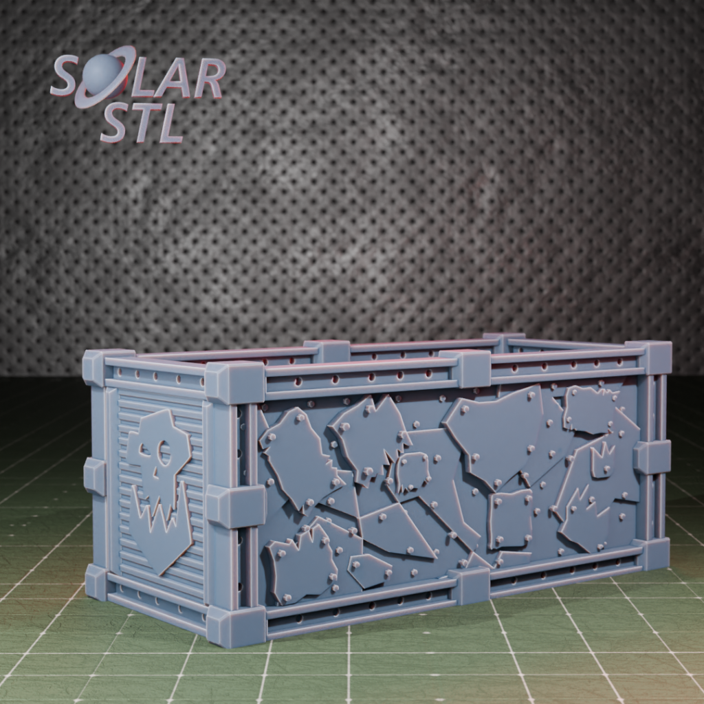 3d nyomtatott ork stílusú konténer oldalról, tereptárgy játékokhoz