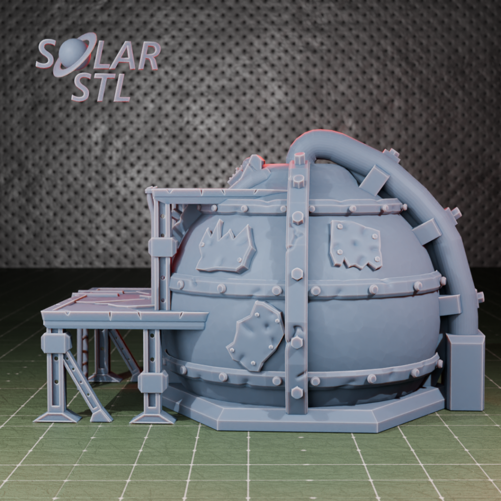 3d nyomtatott ork stílusú tartály platformokkal, tereptárgy játékokhoz oldalnézet