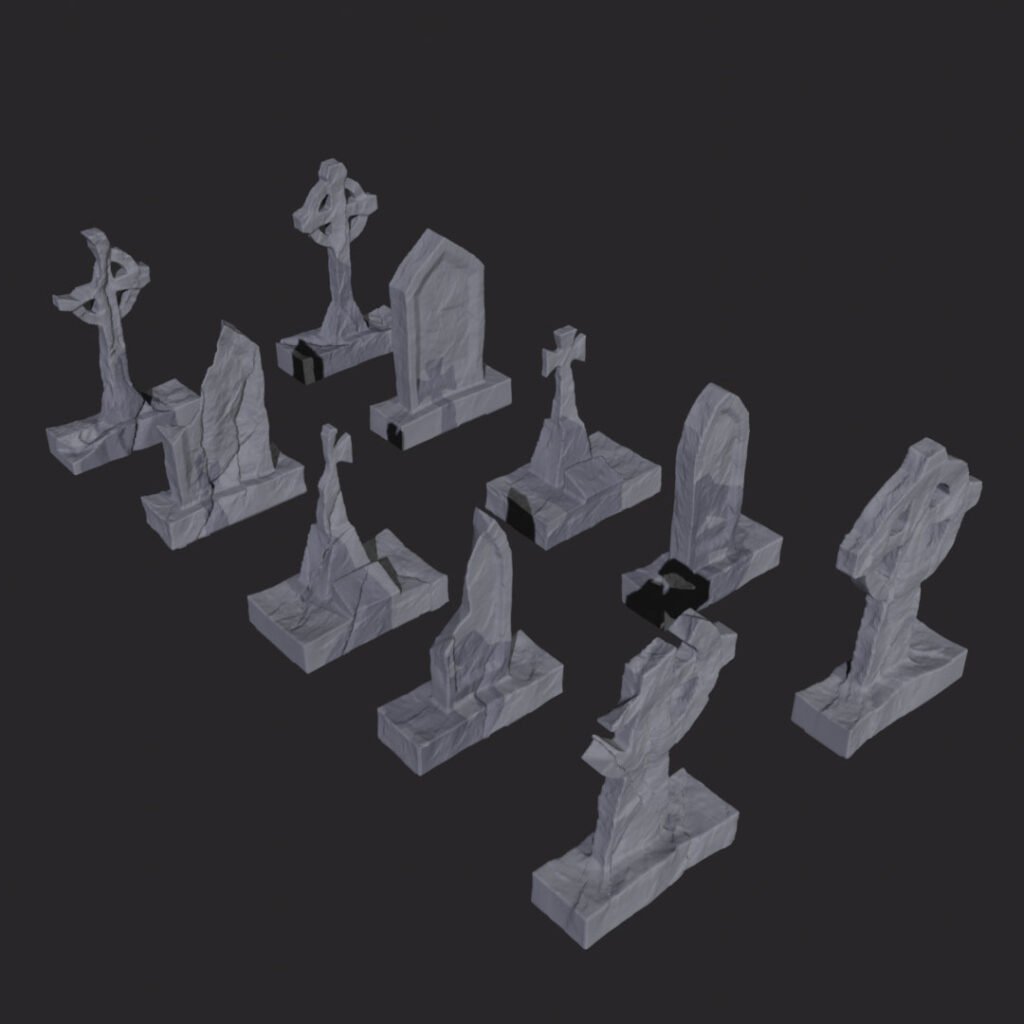 sírkövek romos templomhoz 10 darab, 3d nyomtatott tereptárgy