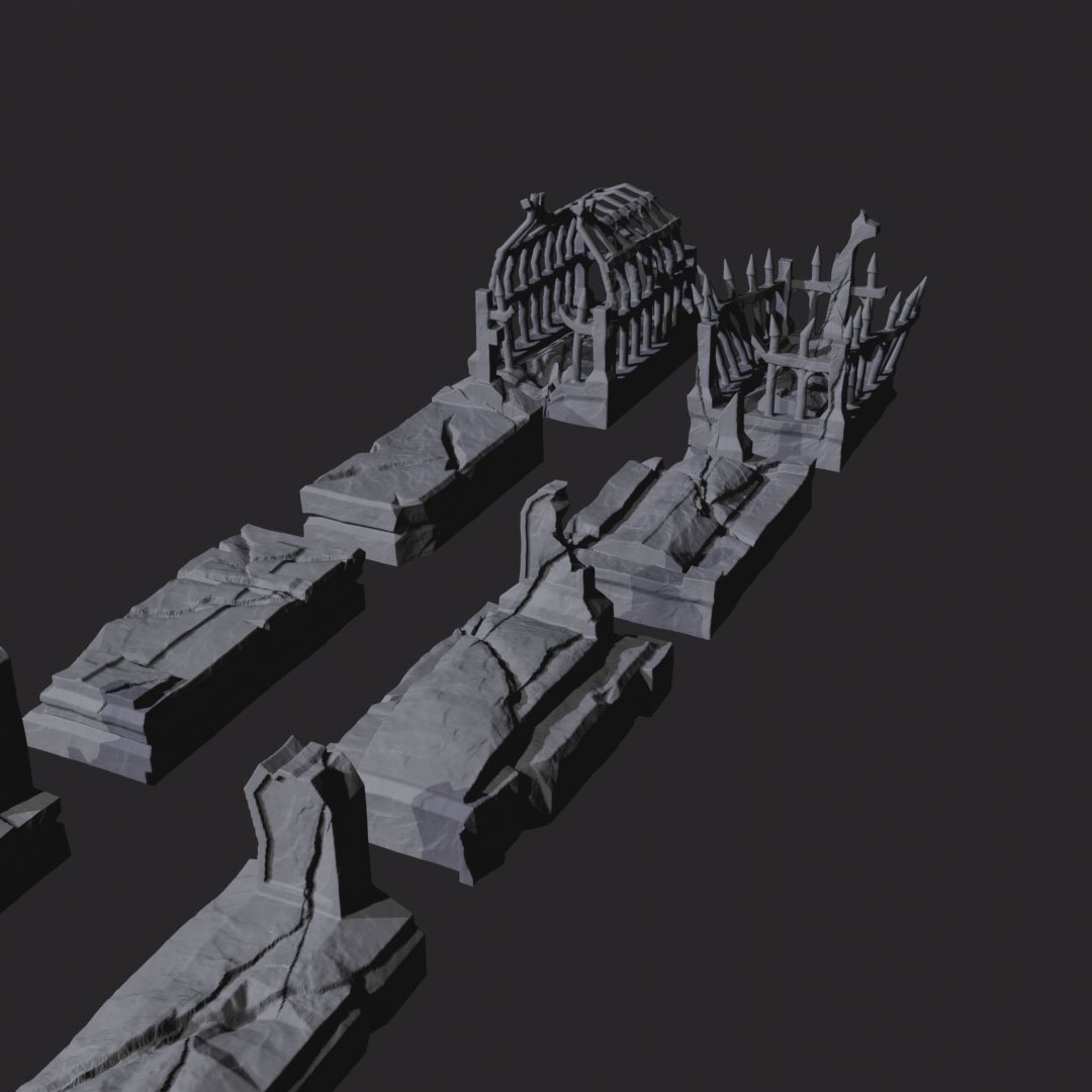 sírkövek romos templomhoz 10 darab, 3d nyomtatott tereptárgy